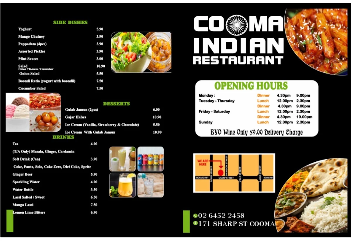 Menu, Cooma Indian Restaurant