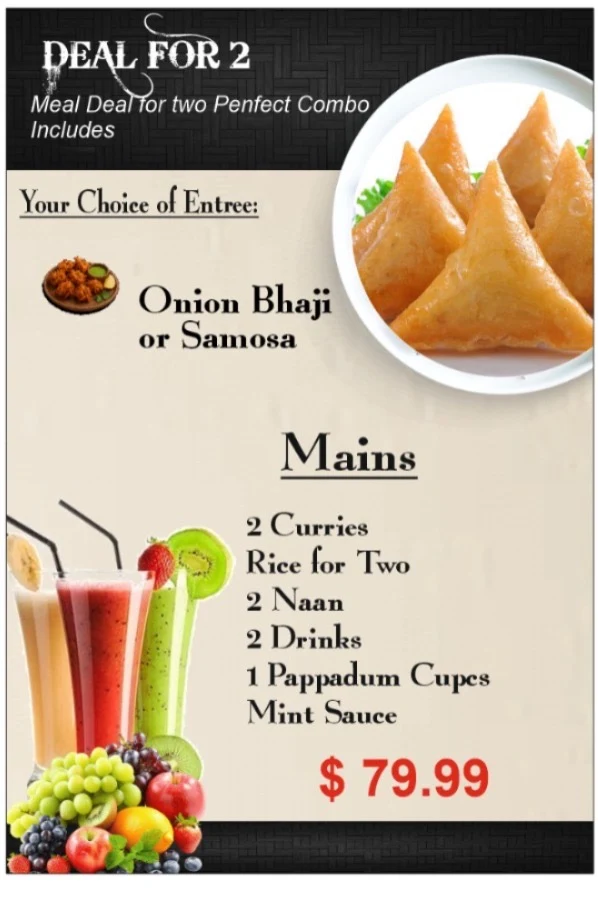 Menu, Cooma Indian Restaurant