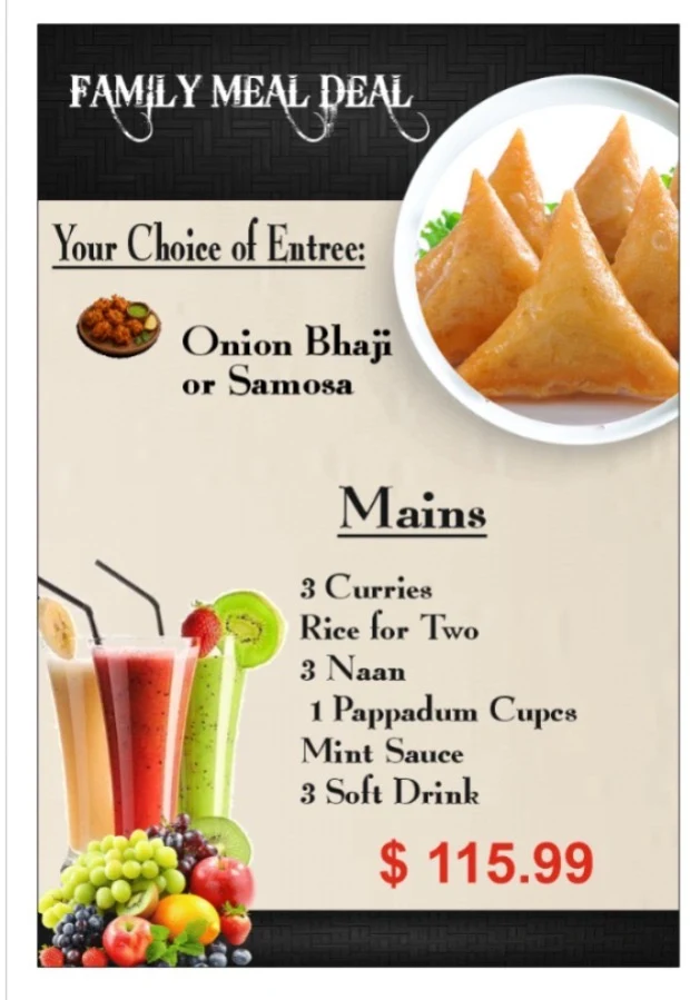 Menu, Cooma Indian Restaurant