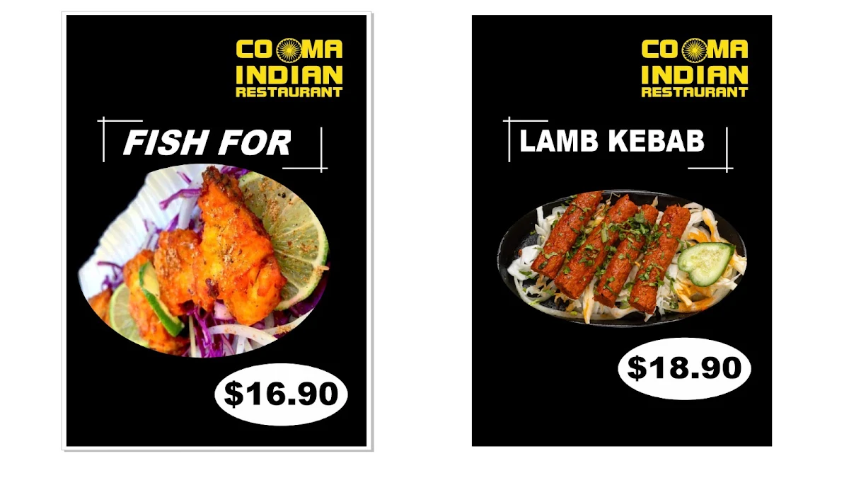 Menu, Cooma Indian Restaurant