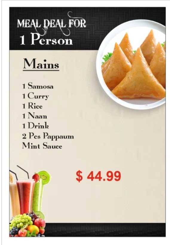 Menu, Cooma Indian Restaurant