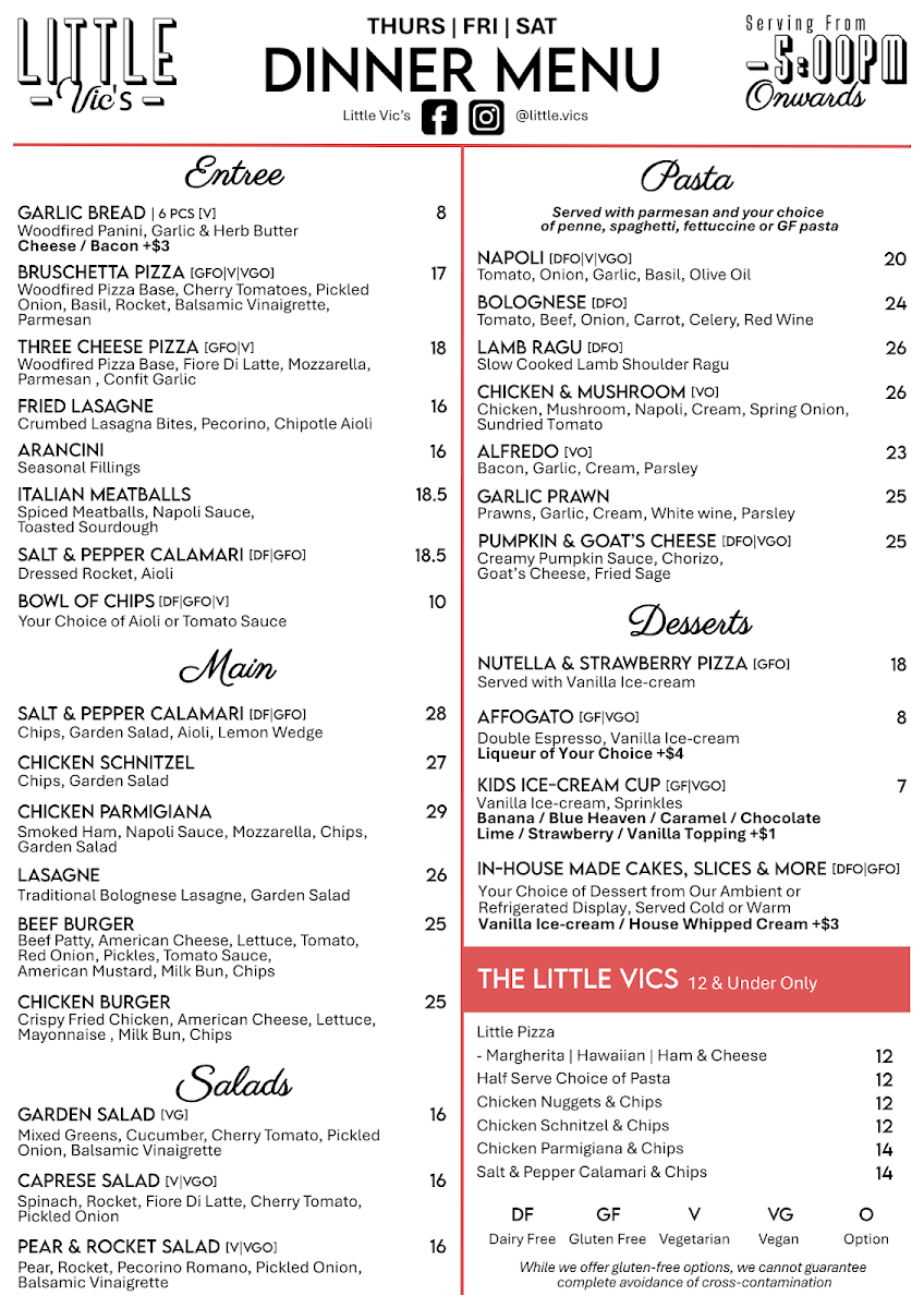 Menu, Little Vic’s