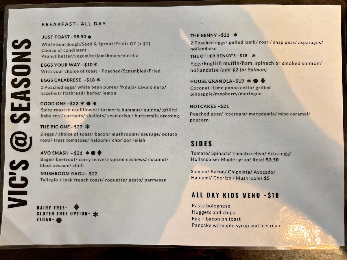 Menu, Little Vic’s