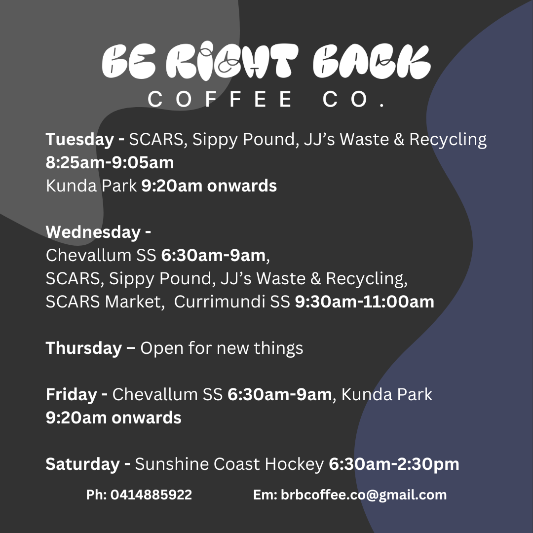 Menu, Be Right Back Coffee Co.