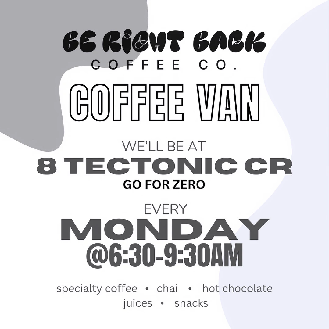 Menu, Be Right Back Coffee Co.