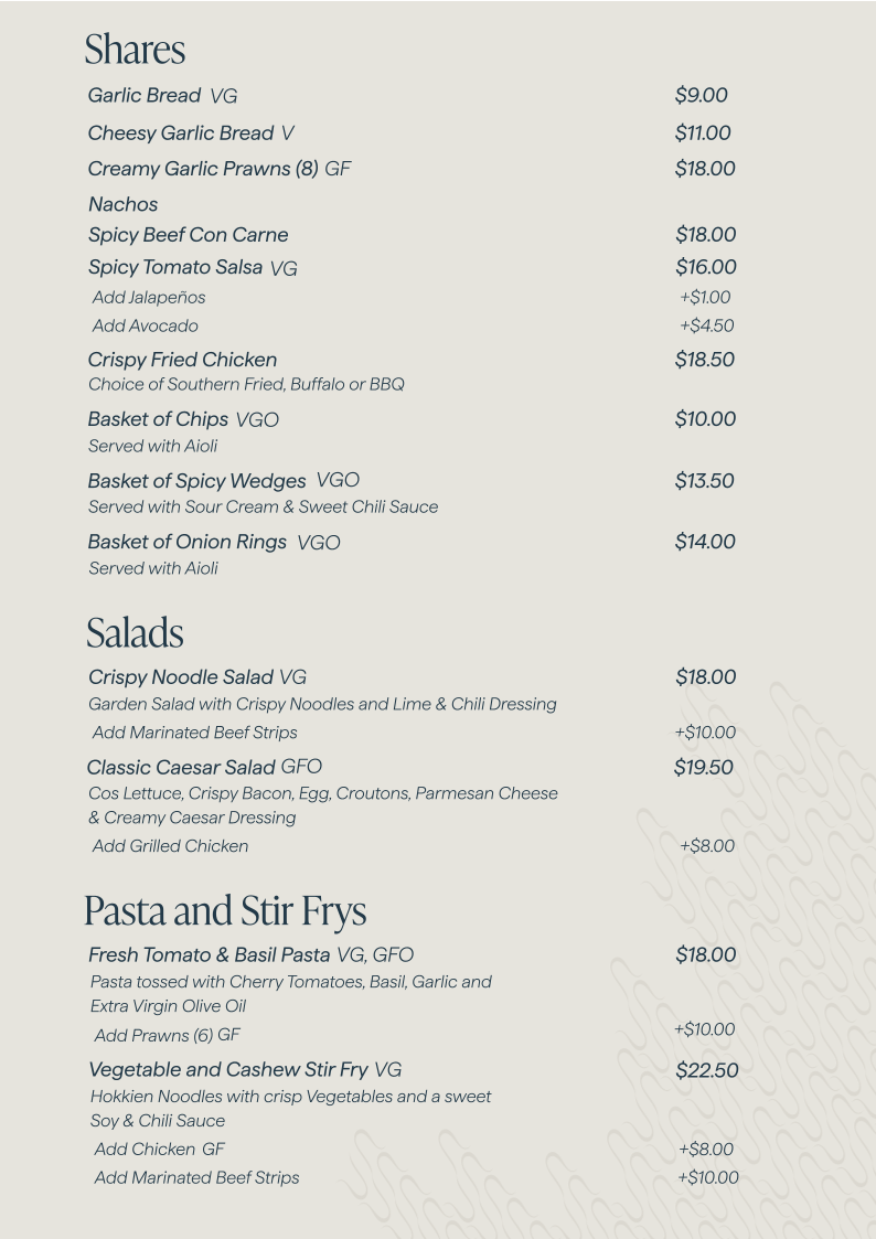 Menu, Seahaus Kalbarri