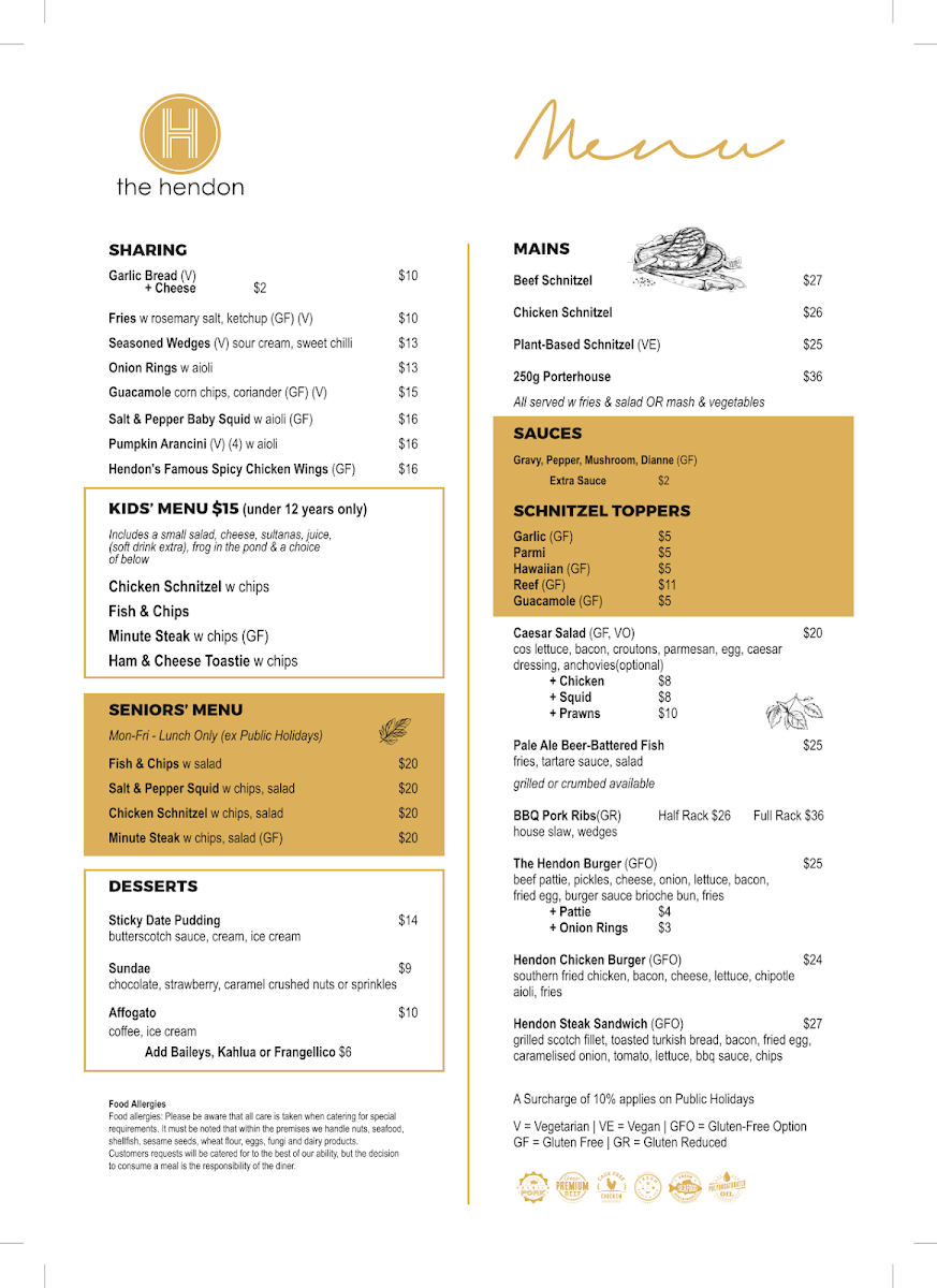 Menu, Hendon Hotel