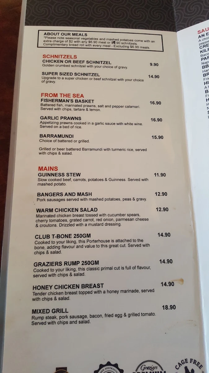Menu, Hendon Hotel