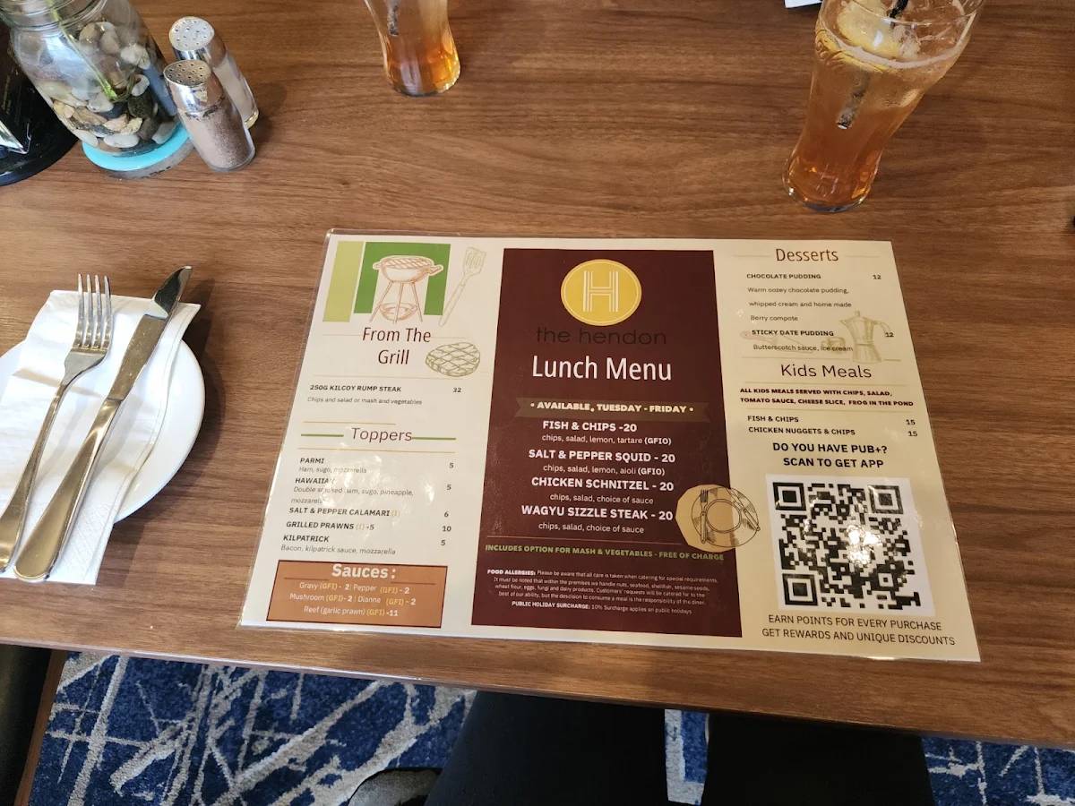 Menu, Hendon Hotel