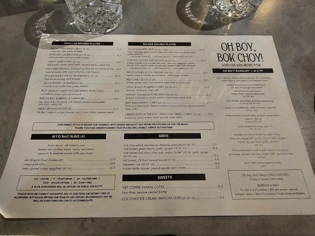 Menu, Oh Boy, Bok Choy! Restaurant & Bar