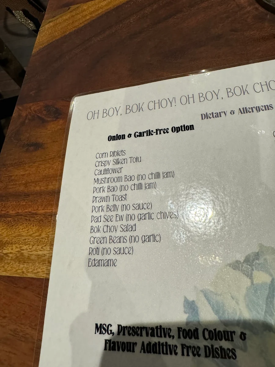 Menu, Oh Boy, Bok Choy! Restaurant & Bar