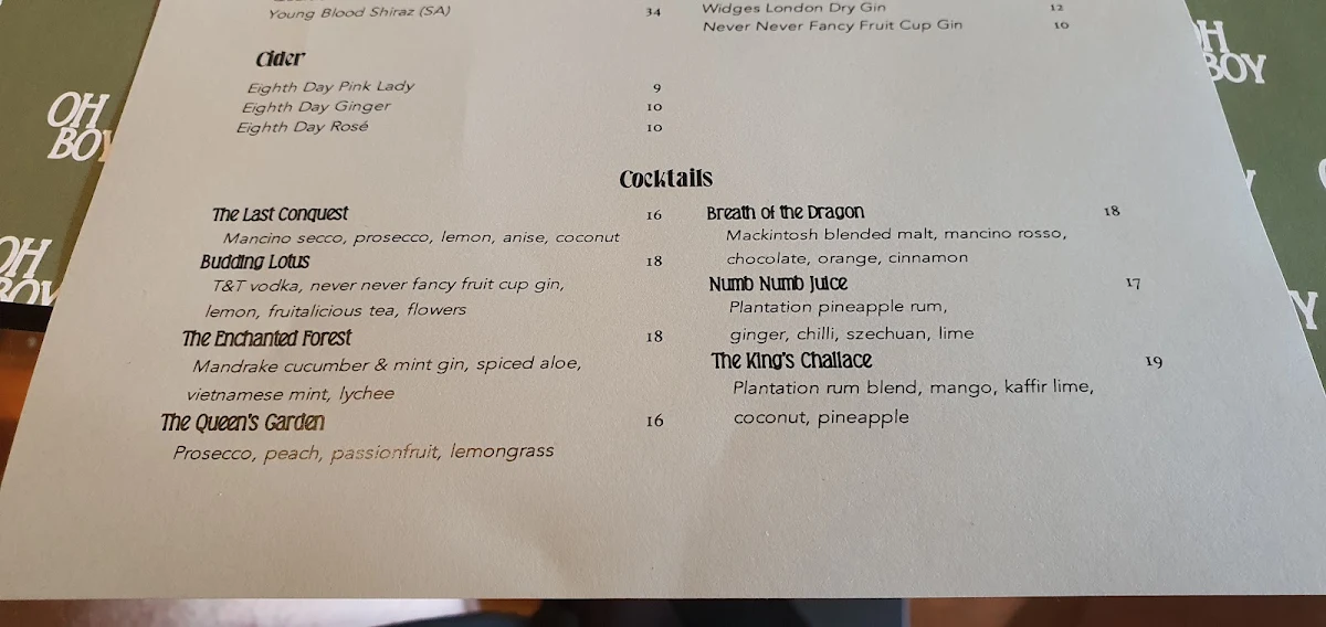 Menu, Oh Boy, Bok Choy! Restaurant & Bar