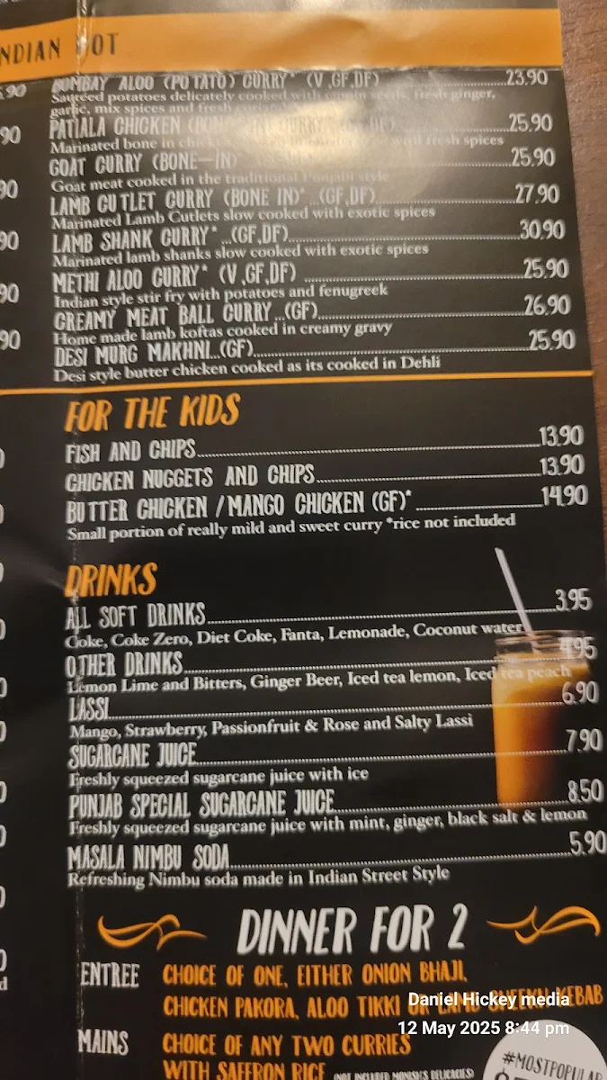 Menu, Punjab Curry Club Redbank Plains
