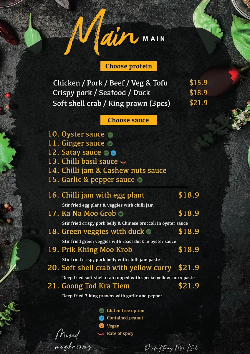 Menu, Fullmoon Thai Erskineville