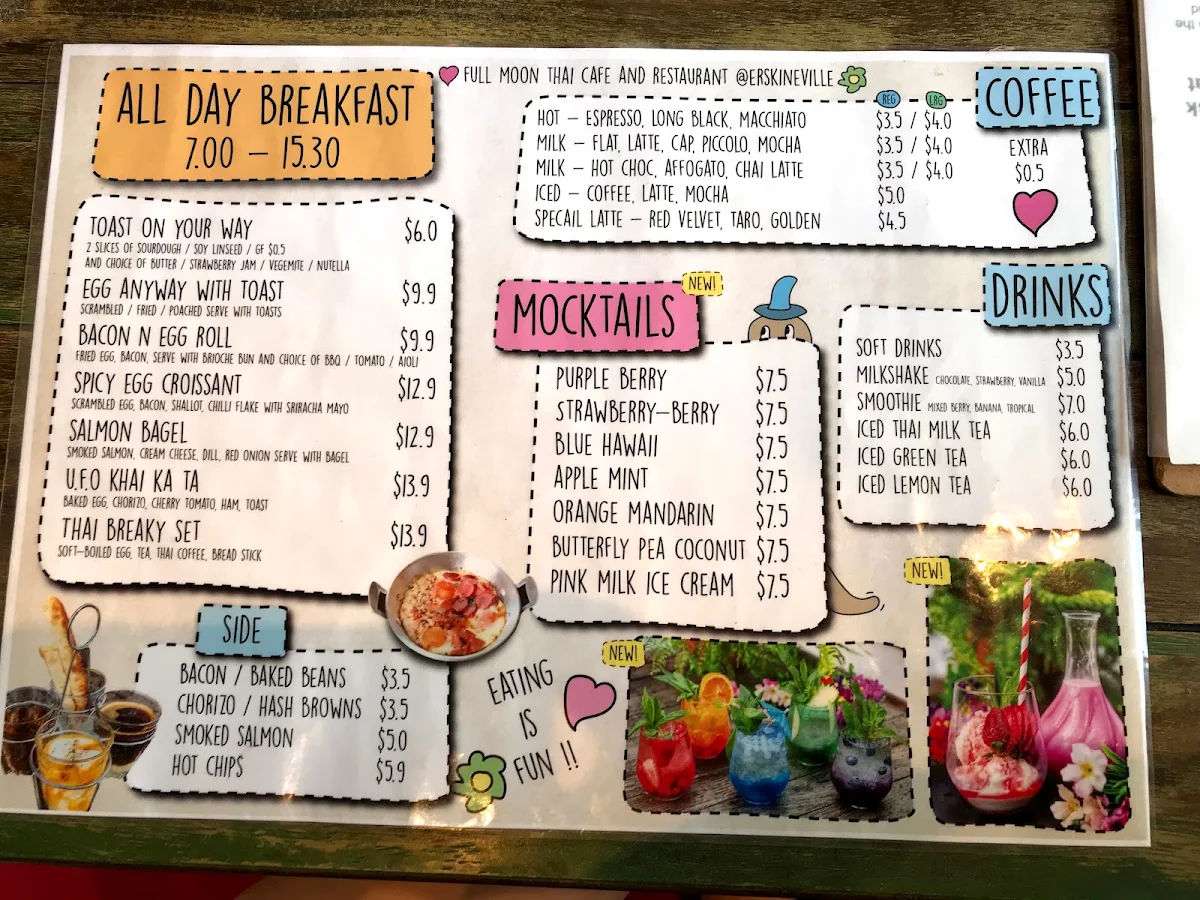 Menu, Fullmoon Thai Erskineville