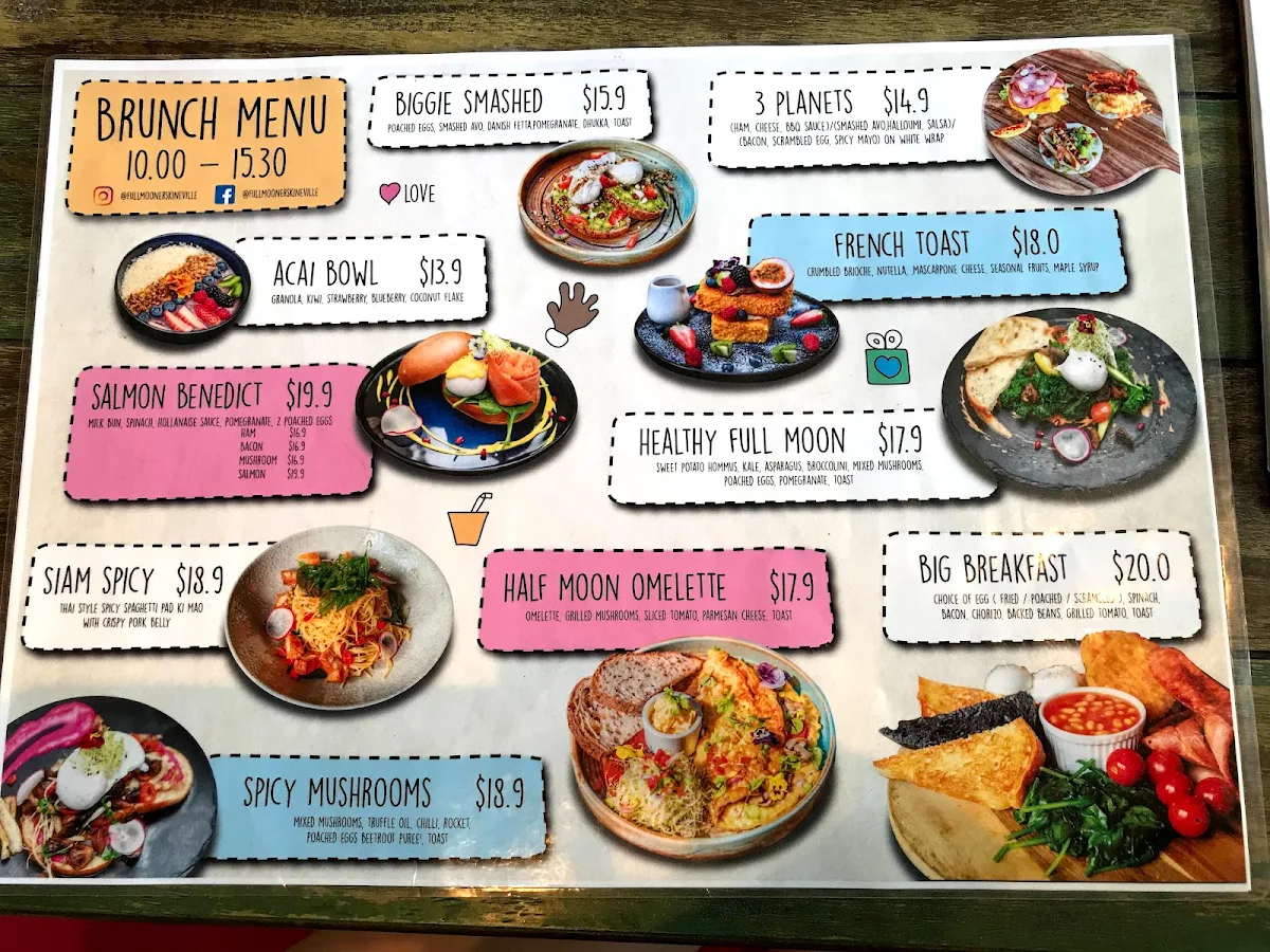 Menu, Fullmoon Thai Erskineville