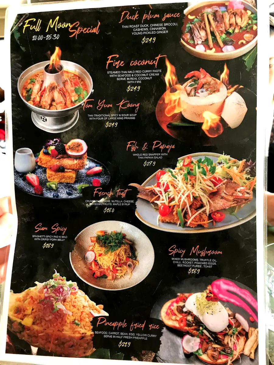 Menu, Fullmoon Thai Erskineville