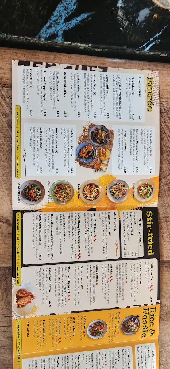 Menu, Fullmoon Thai Erskineville