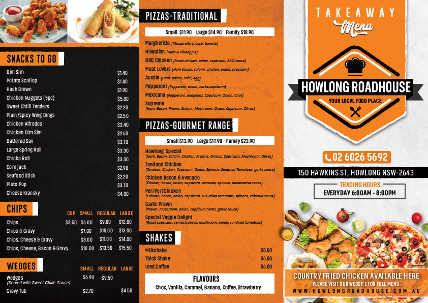 Menu, Howlong RoadHouse