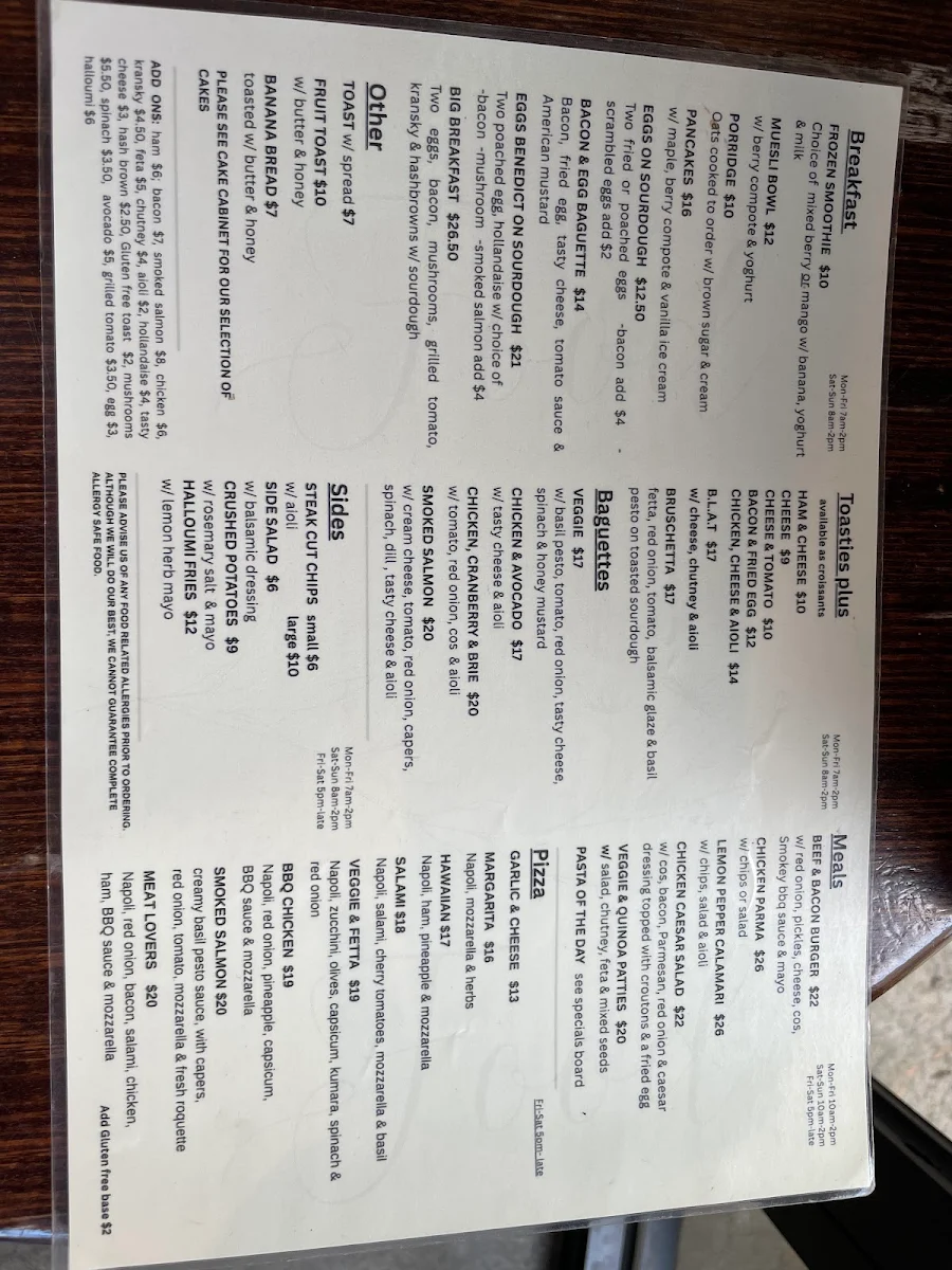 Menu, Heart & Soul Coffee Lounge