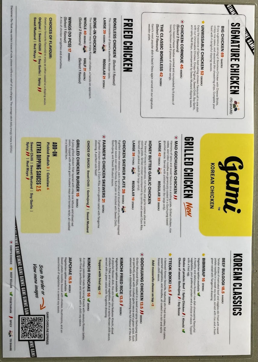 Menu, Gami Chicken & Beer - Caroline Springs