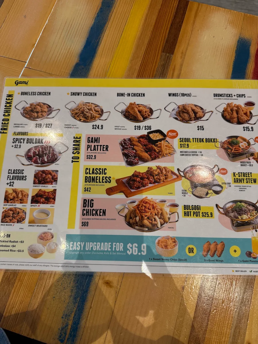 Menu, Gami Chicken & Beer - Caroline Springs