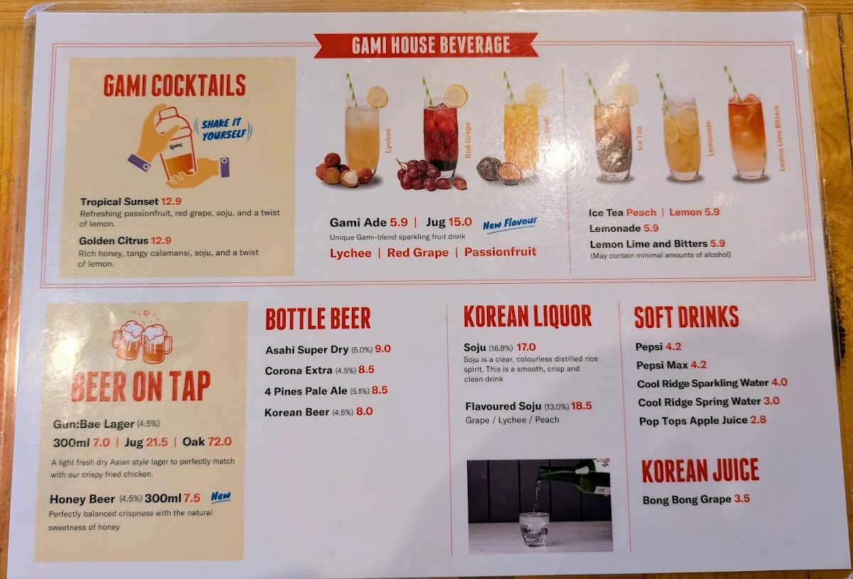 Menu, Gami Chicken & Beer - Caroline Springs