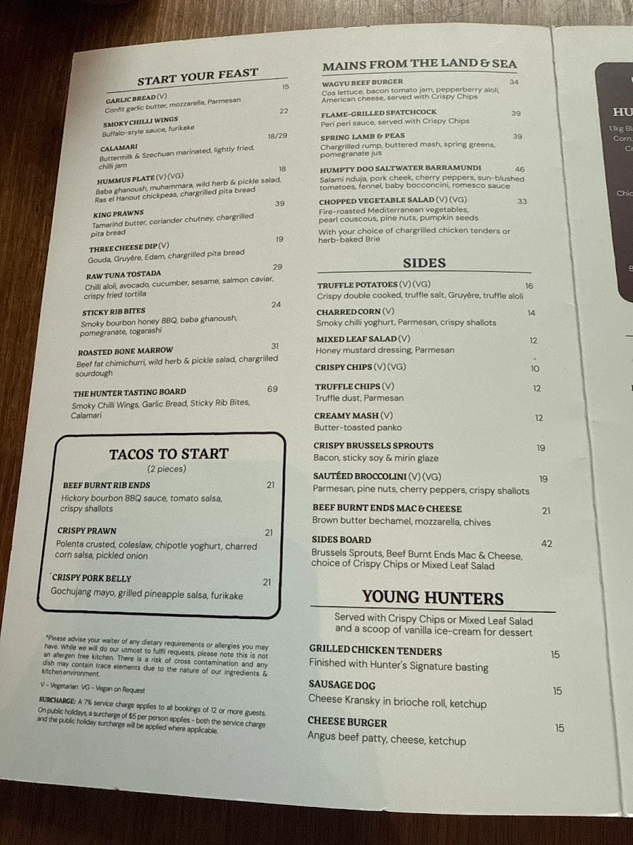 Menu, Hunter & Barrel Ringwood
