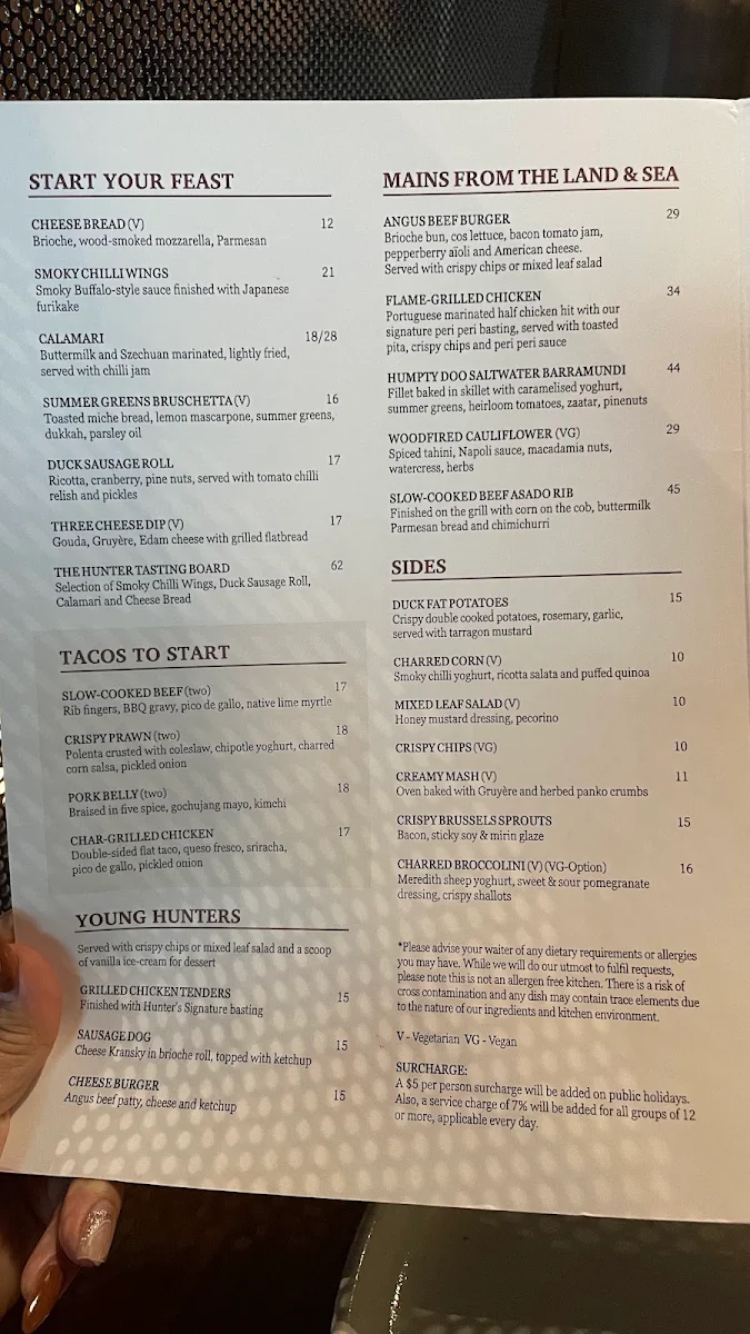 Menu, Hunter & Barrel Ringwood