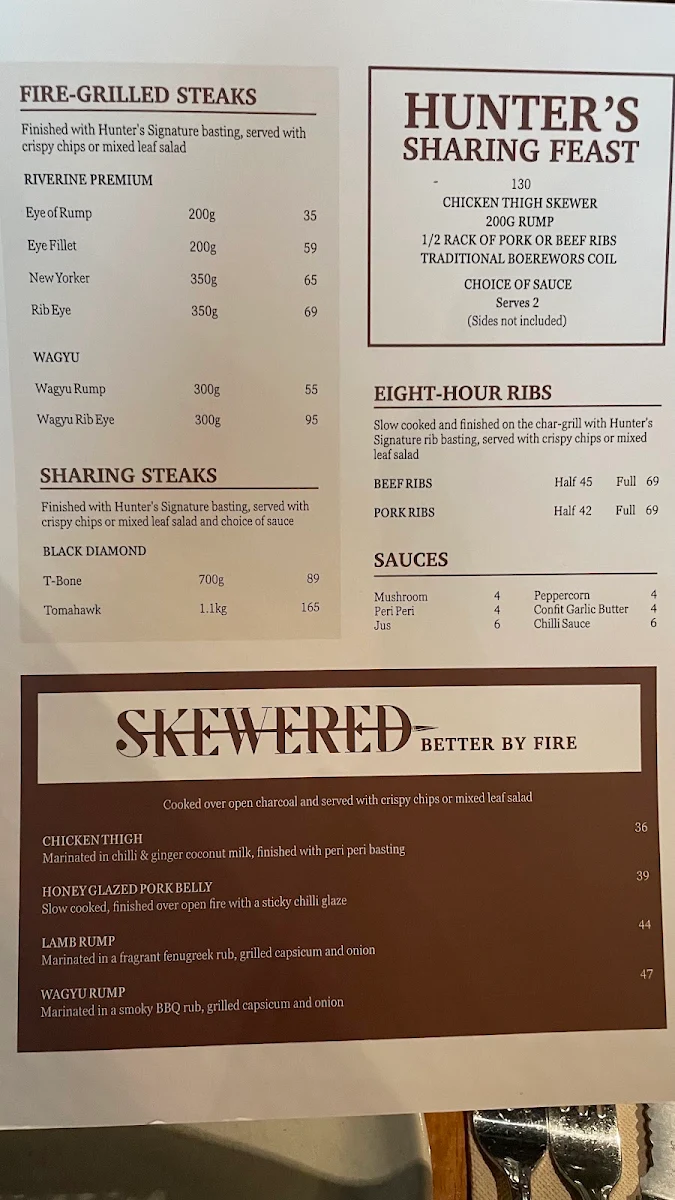 Menu, Hunter & Barrel Ringwood