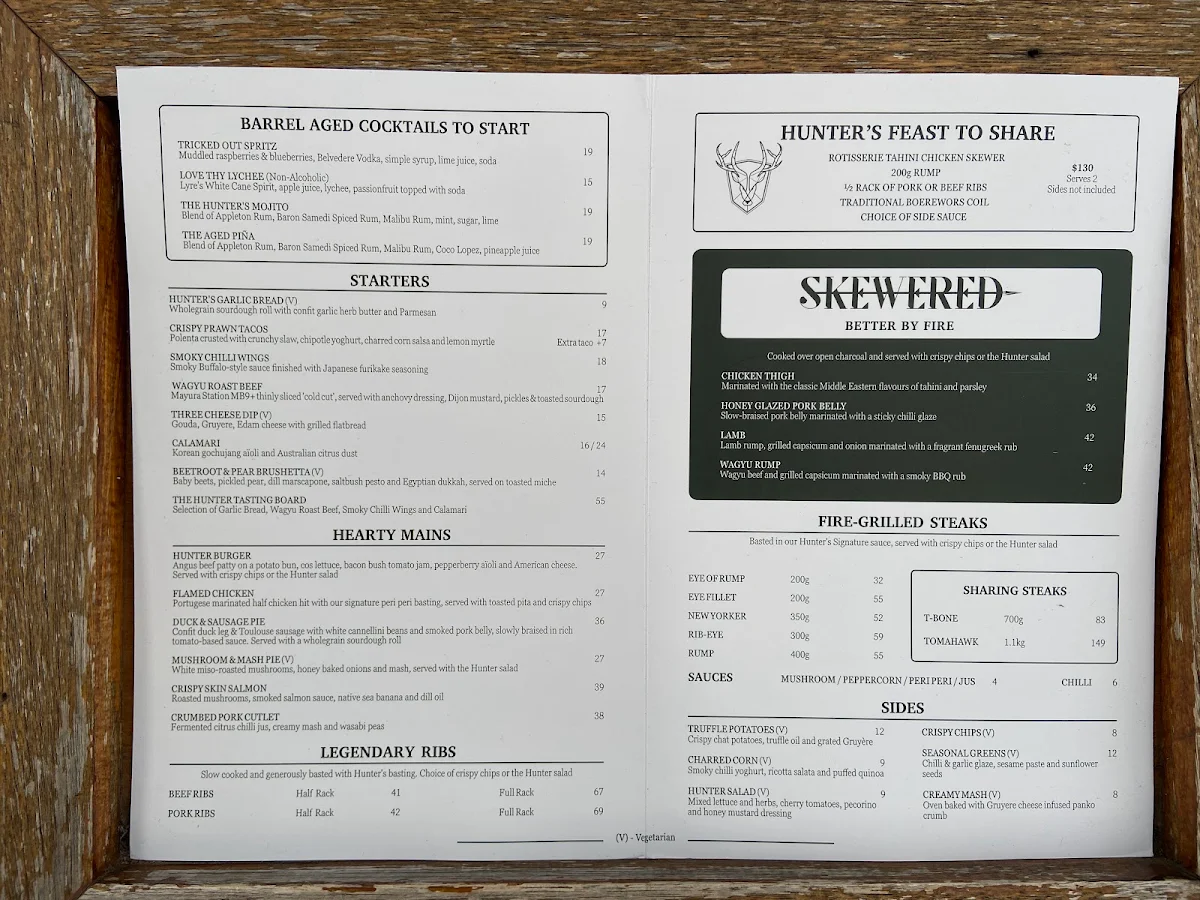 Menu, Hunter & Barrel Ringwood