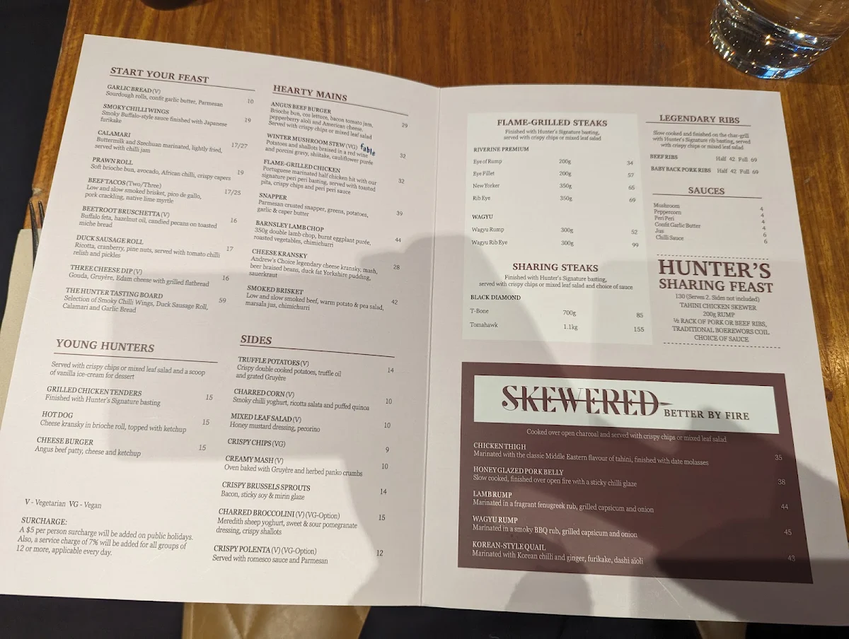 Menu, Hunter & Barrel Ringwood