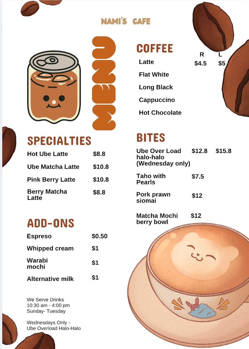 Menu, Nami’s Cafe/Ever Asian Shop