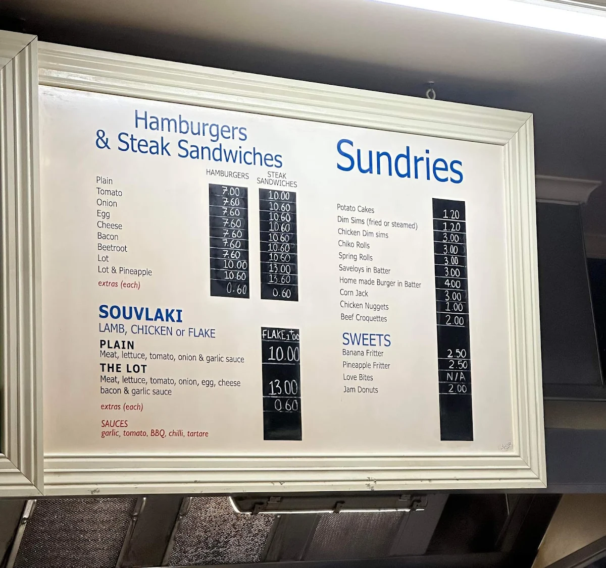 Menu, Leopold Fish & Chips
