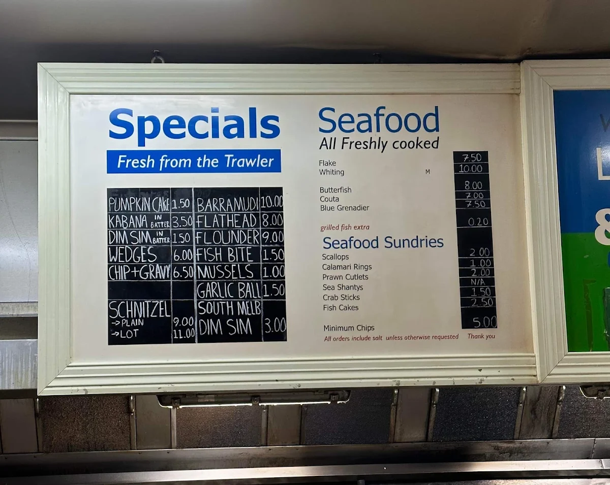 Menu, Leopold Fish & Chips