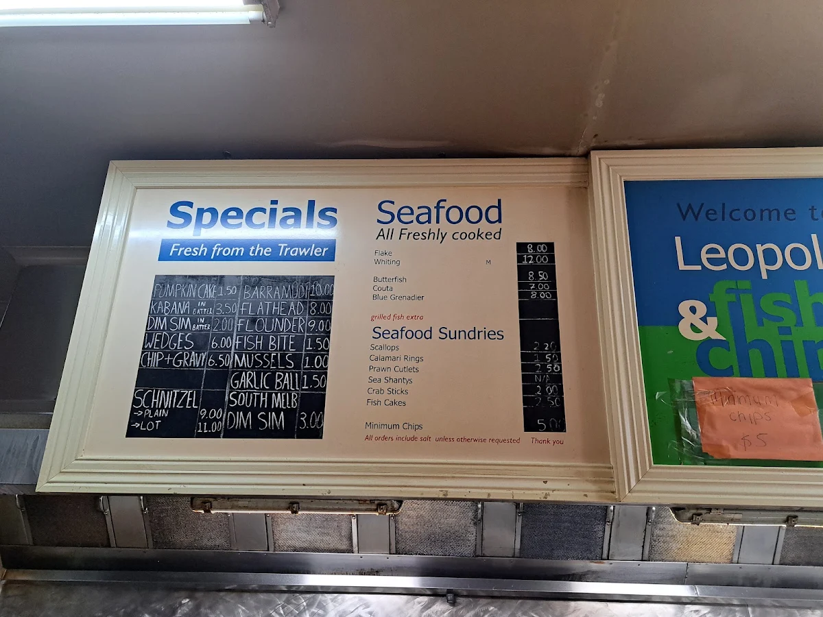 Menu, Leopold Fish & Chips