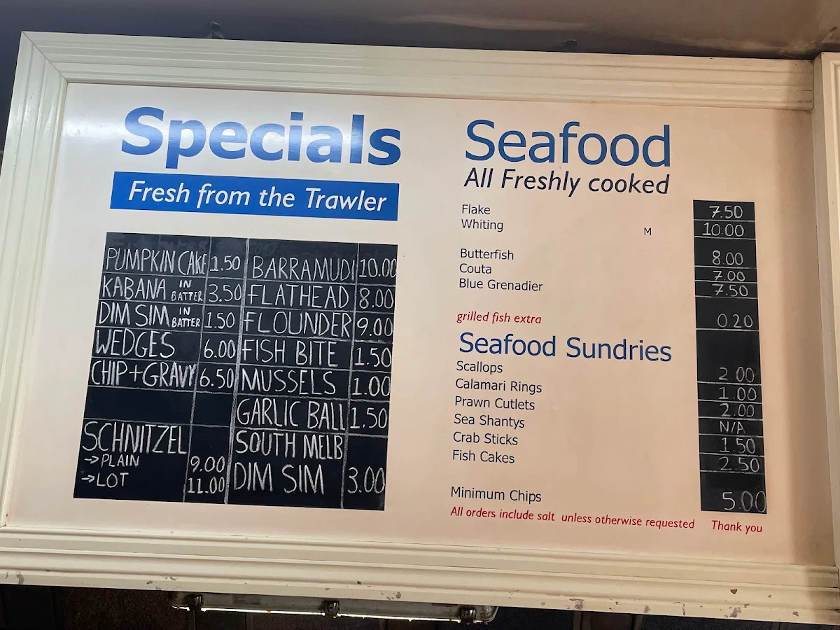 Menu, Leopold Fish & Chips