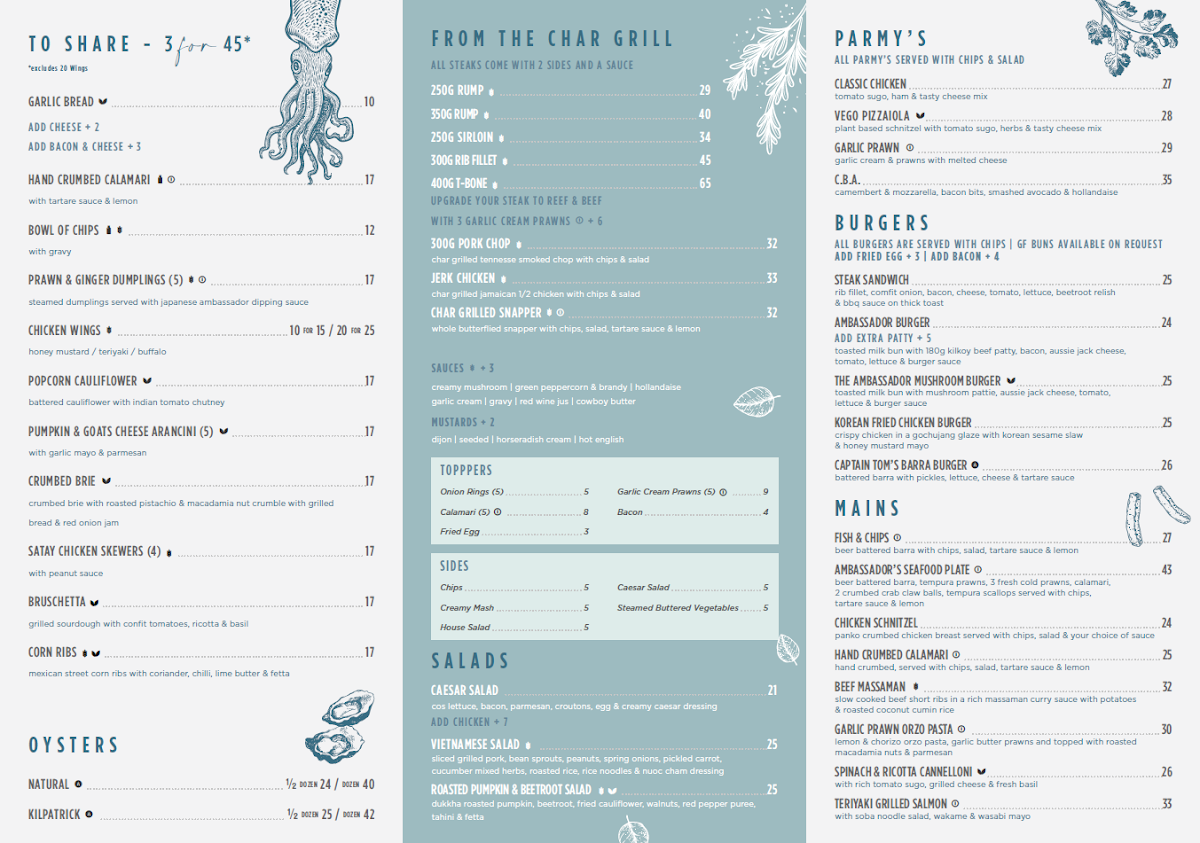 Menu, Ambassador of Redcliffe