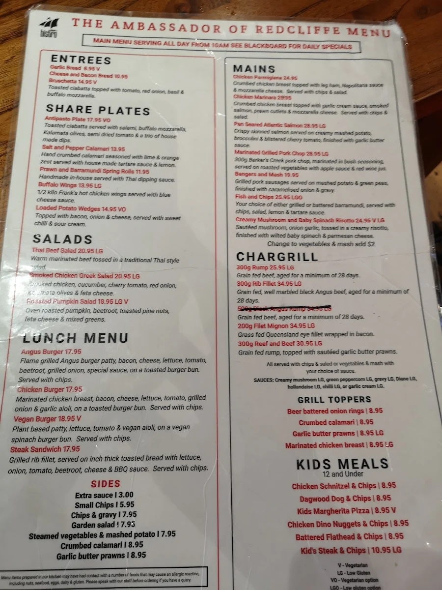 Menu, Ambassador of Redcliffe