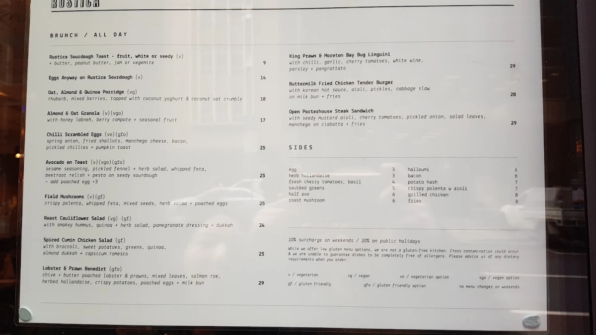 Menu, Rustica