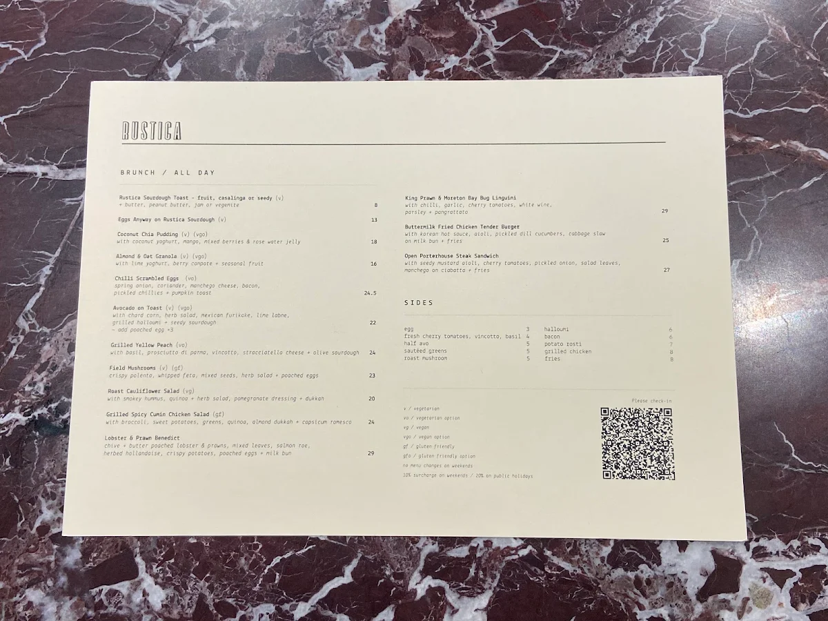 Menu, Rustica