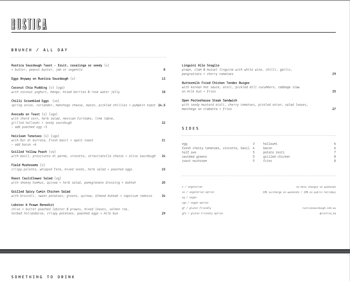Menu, Rustica