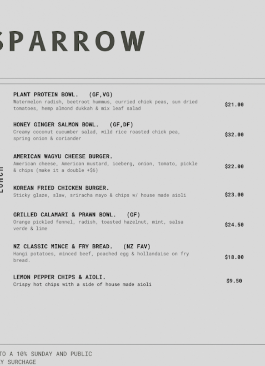 Menu, Hello Sparrow Cafe