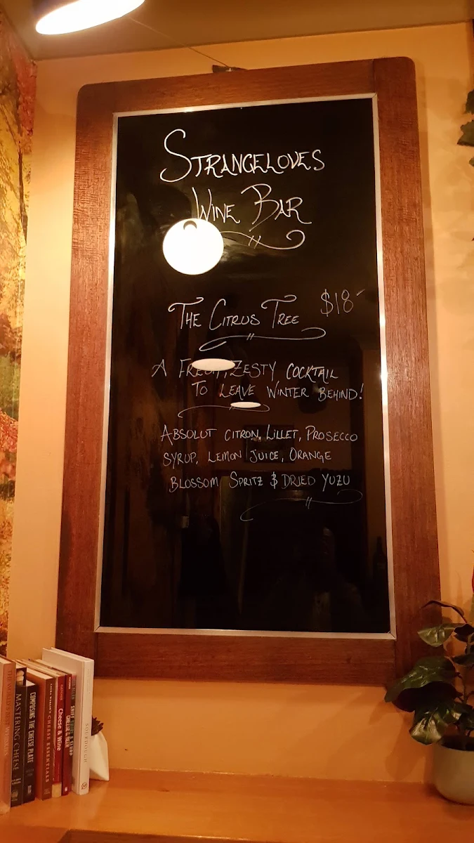 Menu, Strangeloves Wine Bar