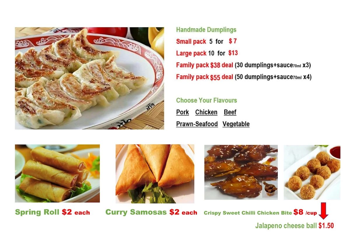 Menu, Sun's Dumplings