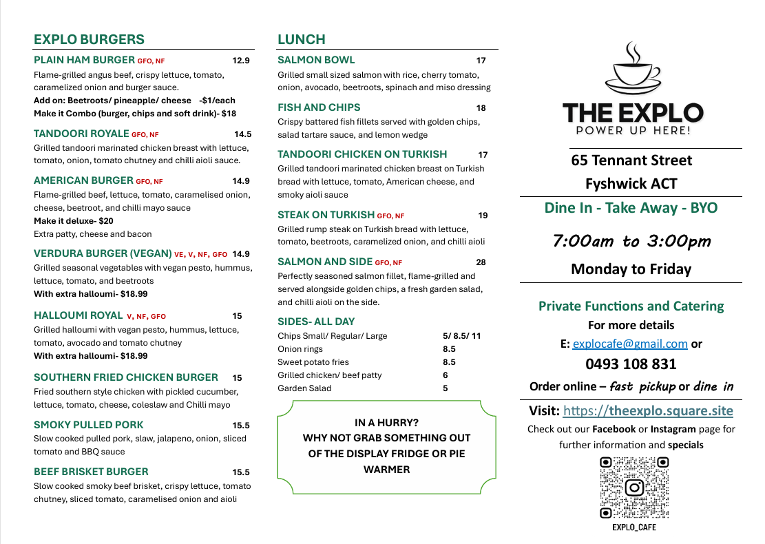 Menu, The Explo