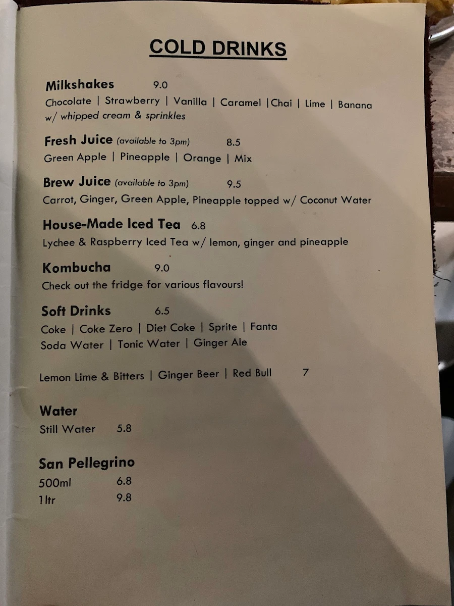 Menu, Brew Cafe & Wine Bar