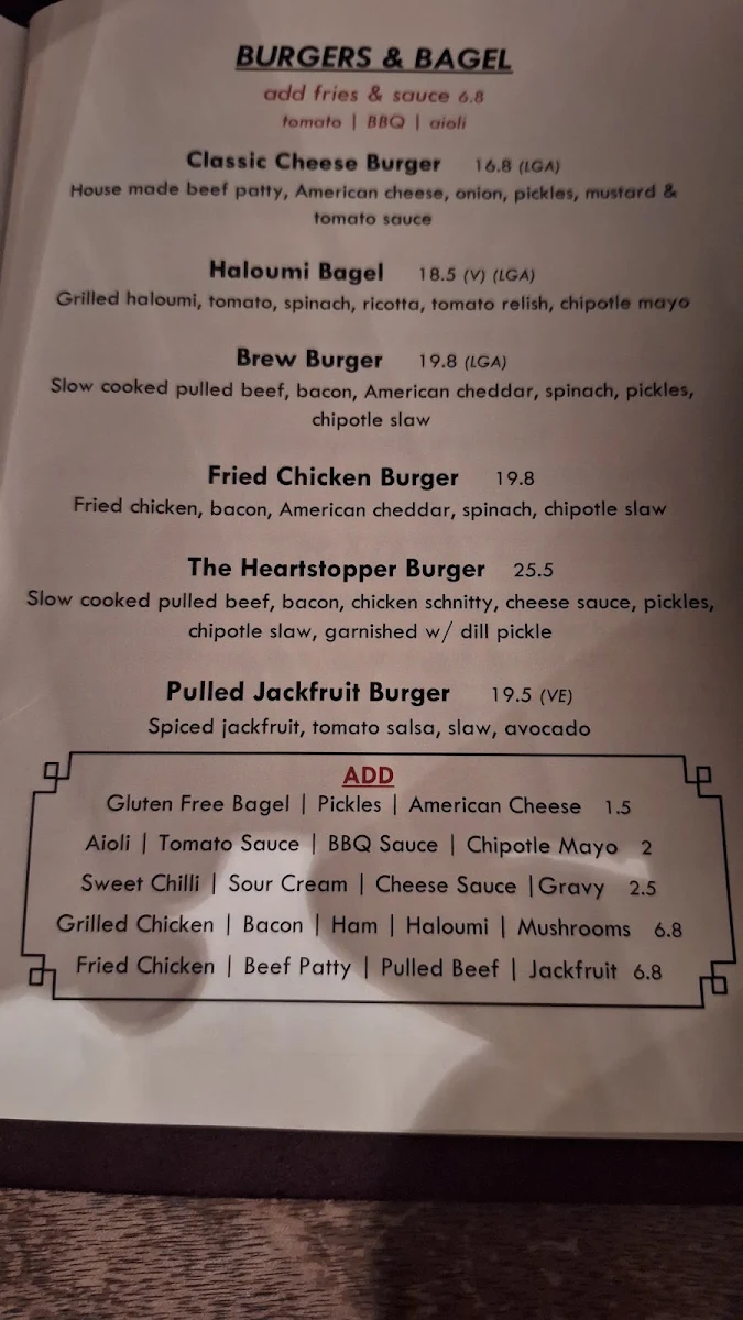 Menu, Brew Cafe & Wine Bar
