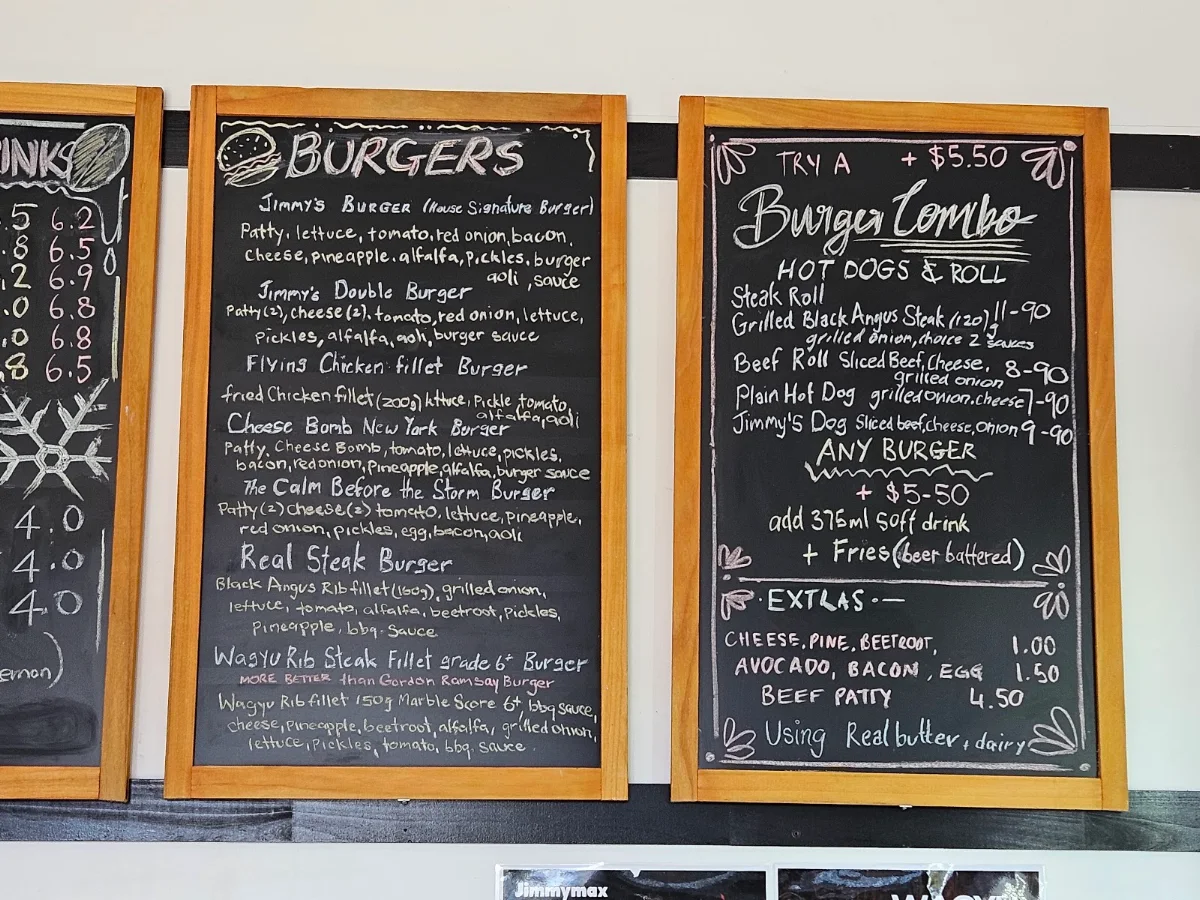 Menu, JimmyMax Café