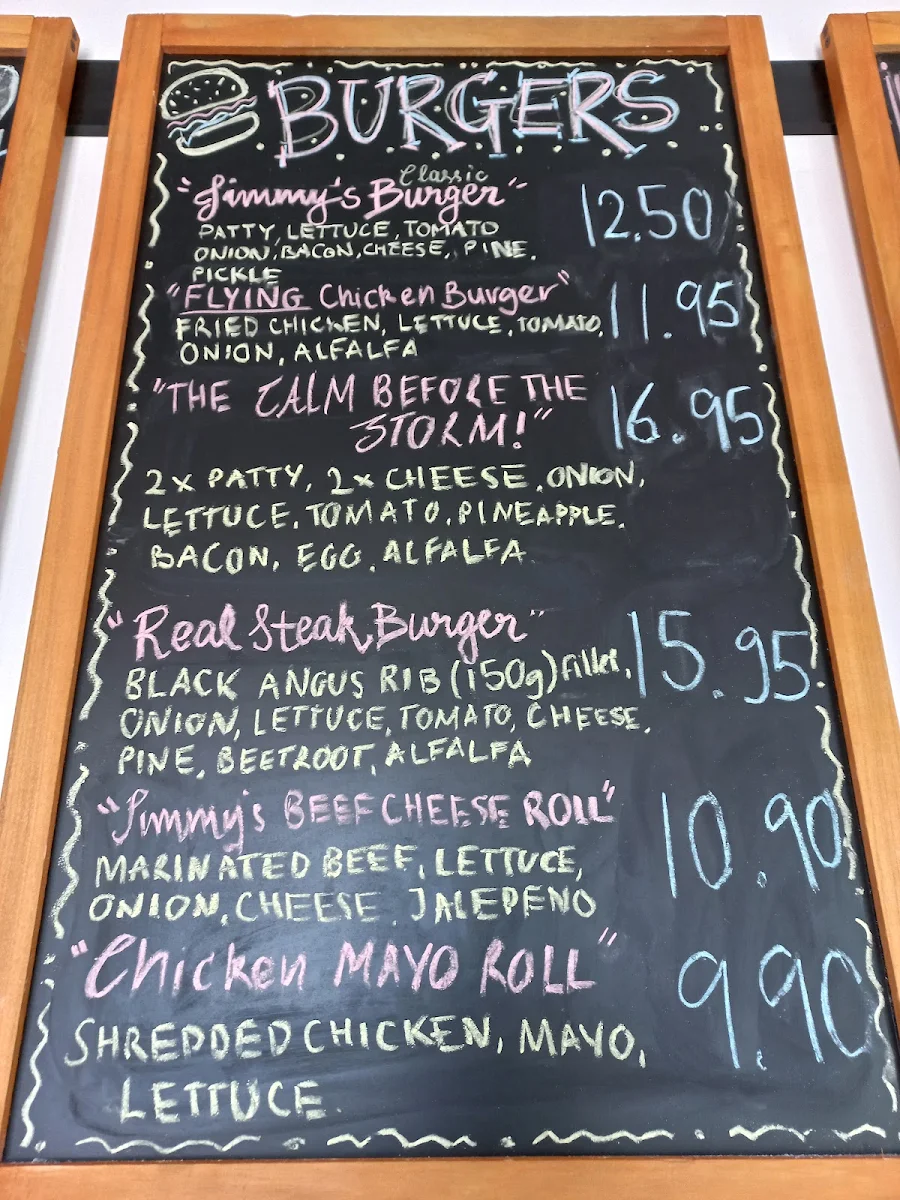 Menu, JimmyMax Café